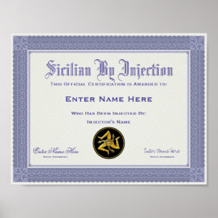 Sicilian vid den roliga injektionattesteringen poster