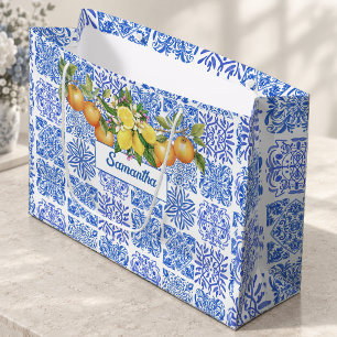 Siciliansk blå gul citrus Medelhavet azulejo