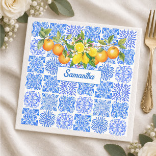 Siciliansk blå gul citrus Medelhavet azulejo Pappersservett
