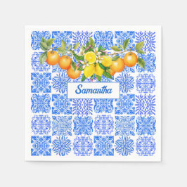 Siciliansk blåaktig gult citrus Mediterranean azul Pappersservett