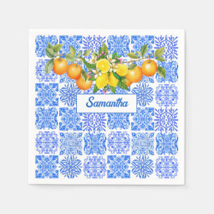 Siciliansk blåaktig gult citrus Mediterranean azul Pappersservett