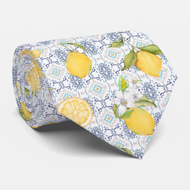 Siciliansk citron vattenfärg mönster med utsmyckad slips (Rullad)