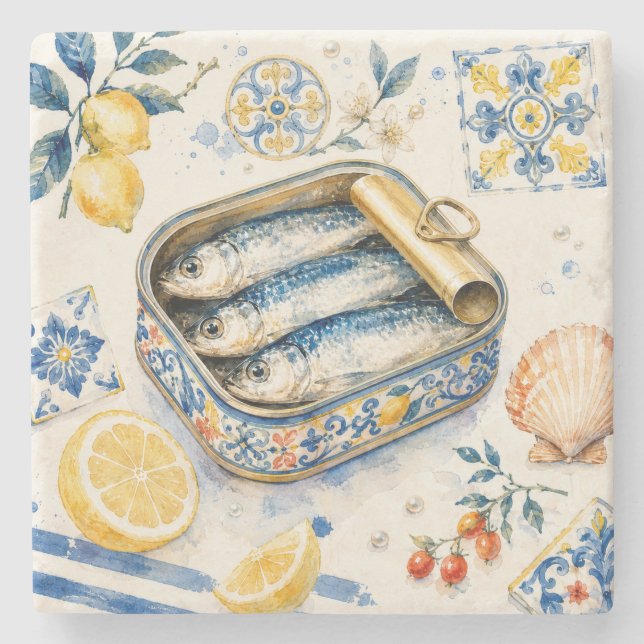 Siciliansk Sardinvattenfärgskonst Stenunderlägg (Framsidan)