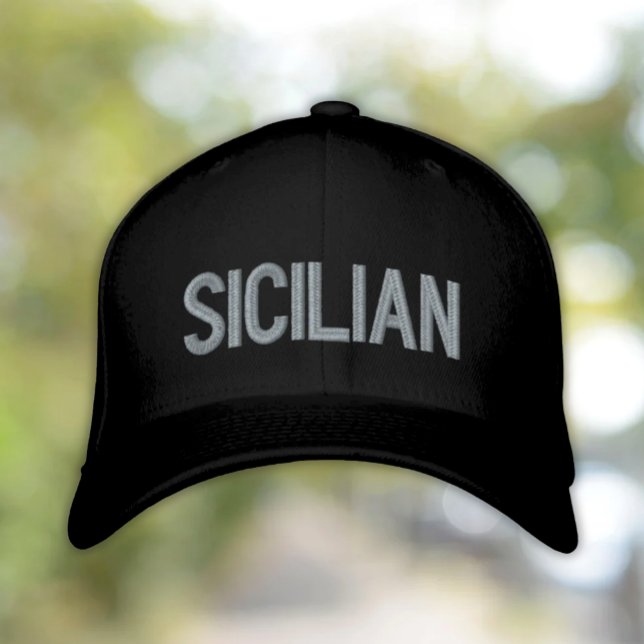 Siciliansk svart broderad mössa keps (Sicilian Embroidery on Black Baseball Cap for heritage gift for her, gift for him)