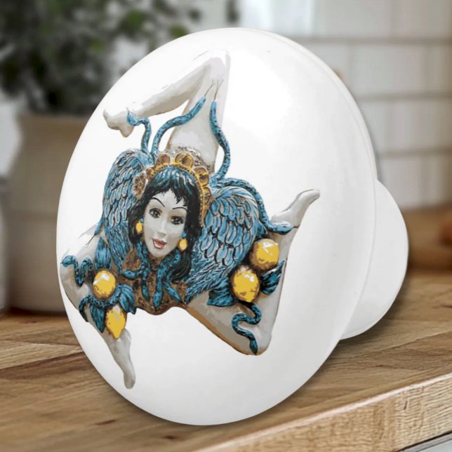 Siciliansk Trinacria Medusa -Siciliens symbol Knopp (Trinacria Medusa Symbol of Sicily Ceramic Knob for Sicilian Kitchen or Furniture accent)