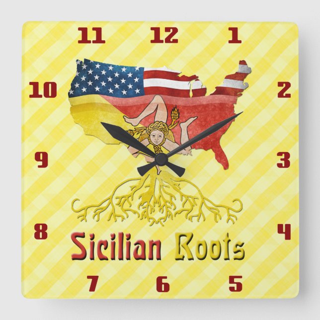 Sicilianska amerikanska rottorget Wall Clock Fyrkantig Klocka (Framsida)