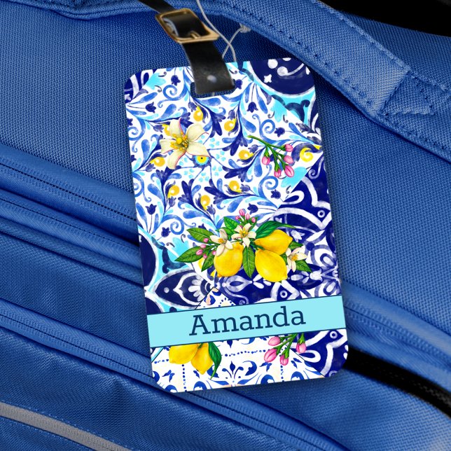 Sicilianska blå keramiska plattor för citrusfrukte bagagebricka (Skapare uppladdad)