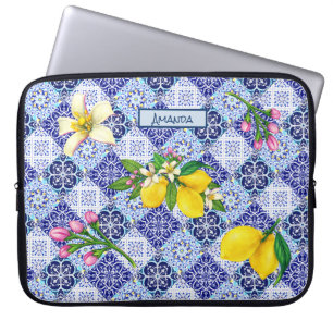 Sicilianska blå keramiska plattor för citrusfrukte laptop fodral