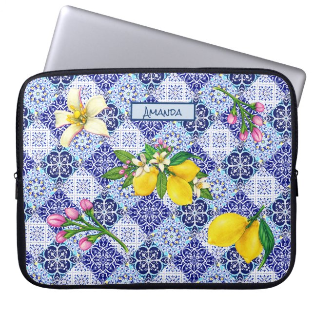 Sicilianska blå keramiska plattor för citrusfrukte laptop fodral (Framsidan)