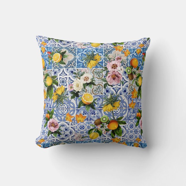 Sicilianska blommor och citron mönster kudde (Framsida)