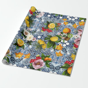 Sicilianska citroner och blommor vintage plattor m presentpapper