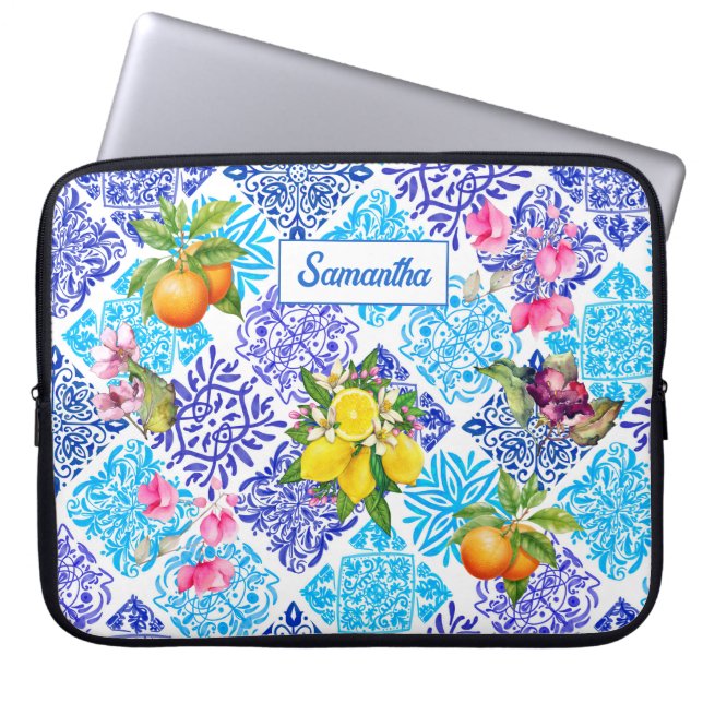 Sicilianska citrusplattor i blommigten Mediterrane Laptop Fodral (Framsidan)