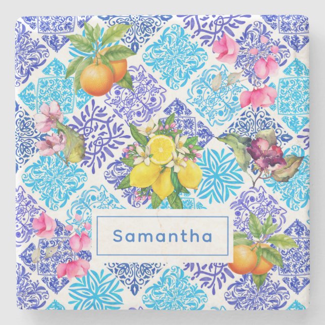 Sicilianska citrusplattor i blommigten Mediterrane Stenunderlägg (Framsidan)