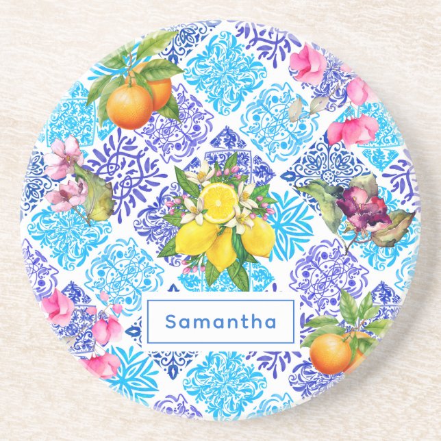 Sicilianska citrusplattor i blommigten Mediterrane Underlägg (Framsidan)