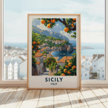 Sicilianska Italiarna Travel Skriv ut Poster itali