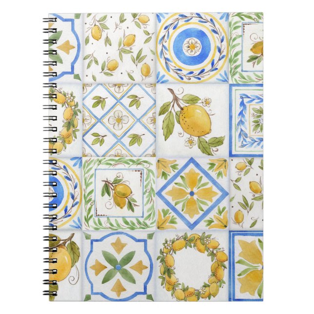 Sicilianska lemons Watercolor Square Mönster Anteckningsbok (Framsidan)