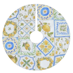 Sicilianska lemons Watercolor Square Mönster Julgransmatta Borstad Polyester