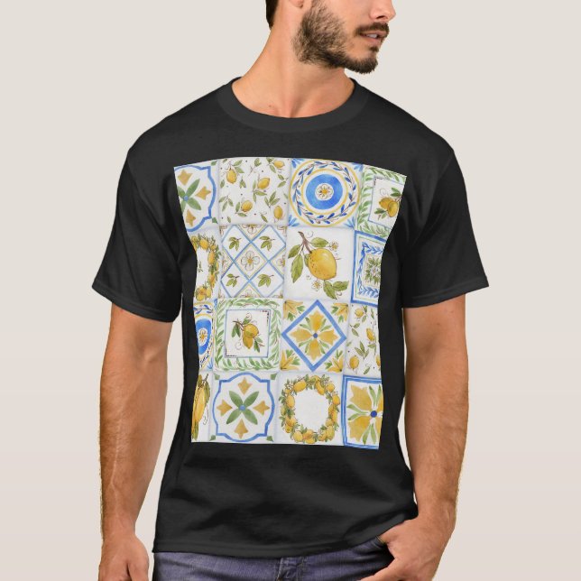 Sicilianska lemons Watercolor Square Mönster T Shirt (Framsida)