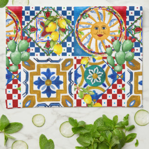 sicilianska,majolica,plattor,citroner kökshandduk