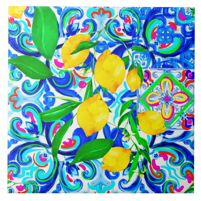 Sicilianska plattor, citron, mosaik, majolica kakelplatta (Framsidan)