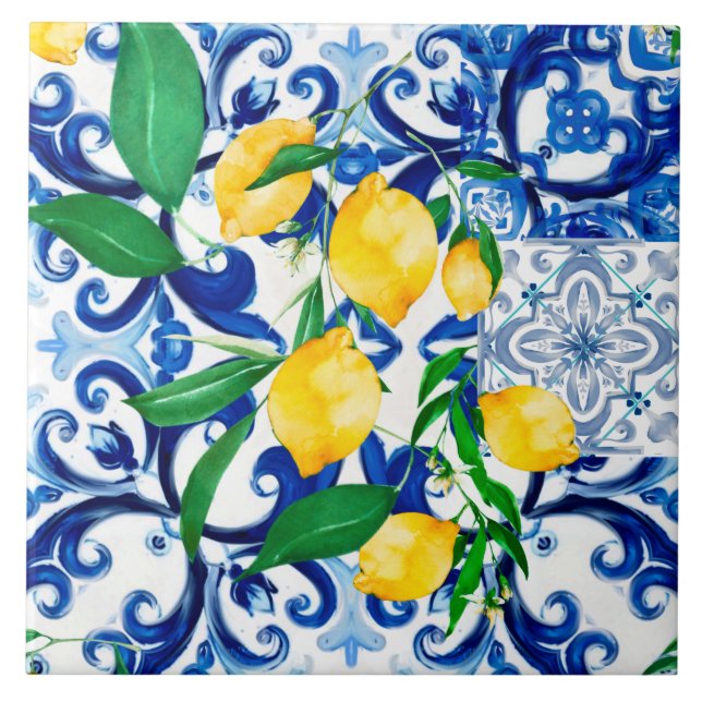 Sicilianska plattor, citron, mosaik, majolica kakelplatta (Framsidan)