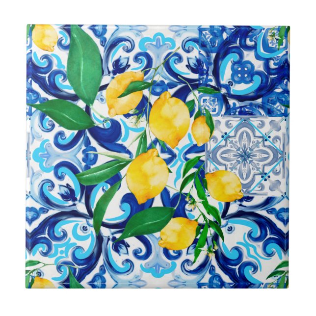 Sicilianska plattor, citron, mosaik, majolica kakelplatta (Framsidan)