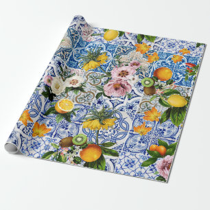 Sicilianska plattor i stil med blommor och citron presentpapper