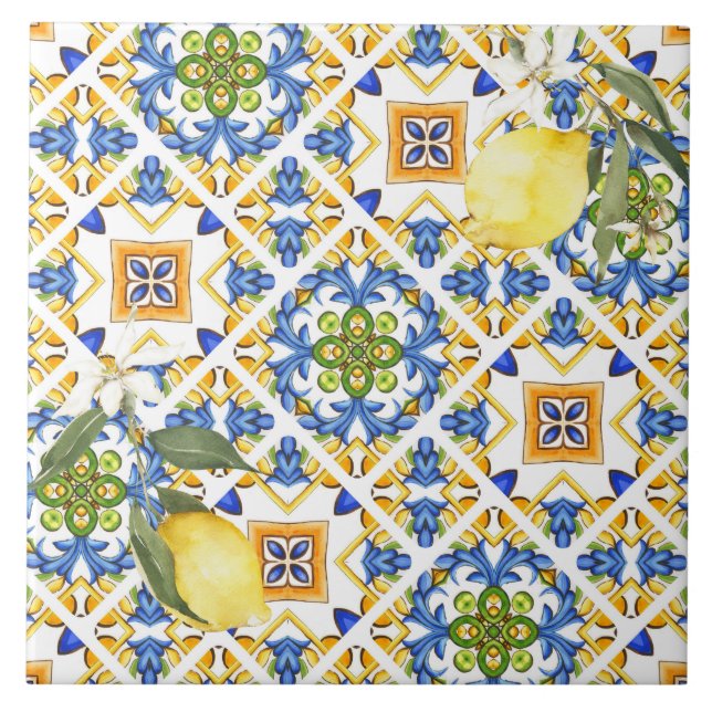 Sicilianska plattor, majolica, citron, kakelplatta (Framsidan)