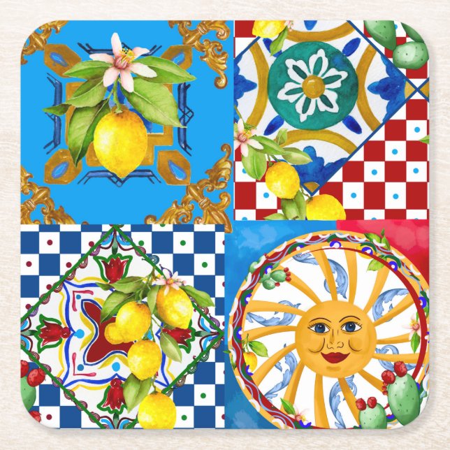 Sicilianska plattor,majolica,citroner underlägg papper kvadrat (Framsidan)