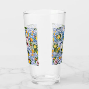 Sicilianska plattor stil med blommor och citron glaskopp