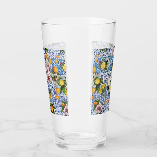 Sicilianska plattor stil med blommor och citron glaskopp (Höger)