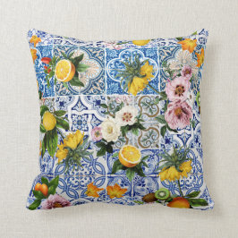 Sicilianska plattor stil med blommor och citron kudde