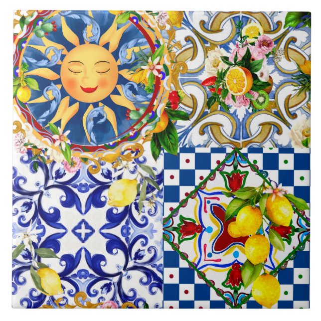 Sicilianska sol, citron, medelhavsplattor, kakelplatta (Framsidan)