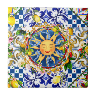 Sicilianska sol, citron, medelhavsplattor, kakelplatta