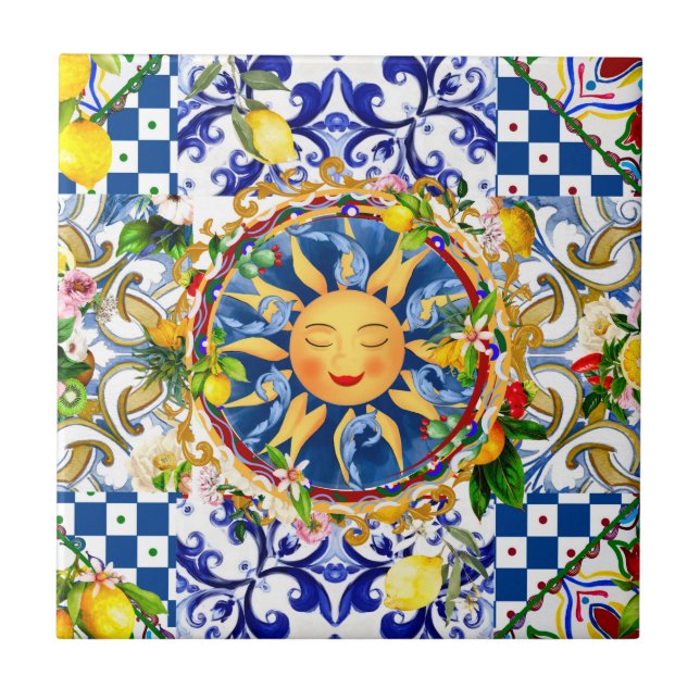 Sicilianska sol, citron, medelhavsplattor, kakelplatta (Framsidan)