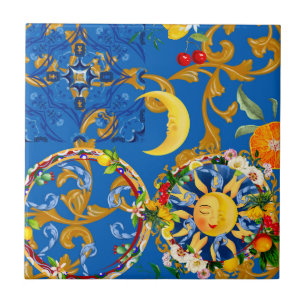 Sicilianska sol,halva måne,sommar,majolica,citron, kakelplatta