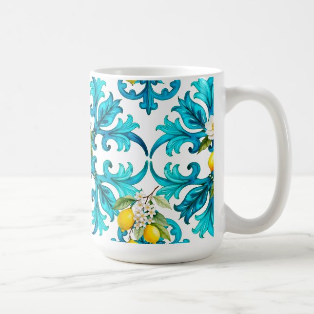 sicilianska,sommar,citron,mosaik,blå, kaffemugg (Höger)
