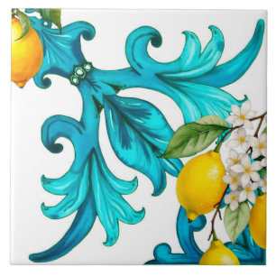 sicilianska,sommar,citron,mosaik,blå, kakelplatta