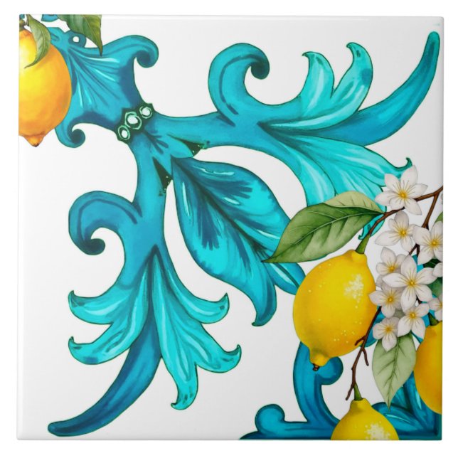 sicilianska,sommar,citron,mosaik,blå, kakelplatta (Framsidan)