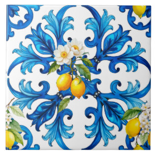 sicilianska,sommar,citron,mosaik,blå kakelplatta