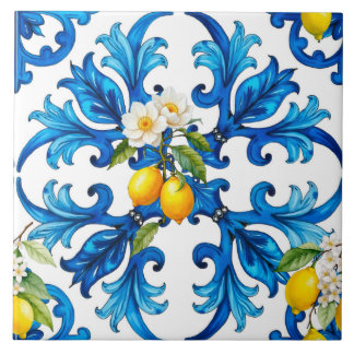 sicilianska,sommar,citron,mosaik,blå kakelplatta