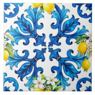 sicilianska,sommar,citron,mosaik,blå kakelplatta
