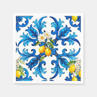 sicilianska,sommar,citron,mosaik,blå, pappersservett