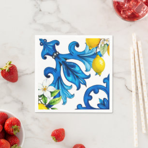 sicilianska,sommar,citron,mosaik,blå pappersservett
