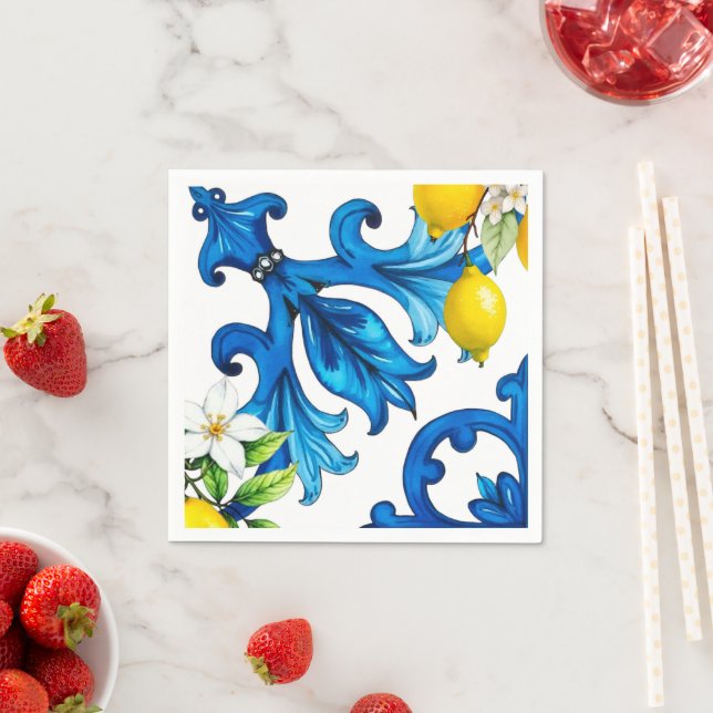 sicilianska,sommar,citron,mosaik,blå pappersservett (Insitu)