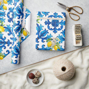 sicilianska,sommar,citron,mosaik,blå presentpapper