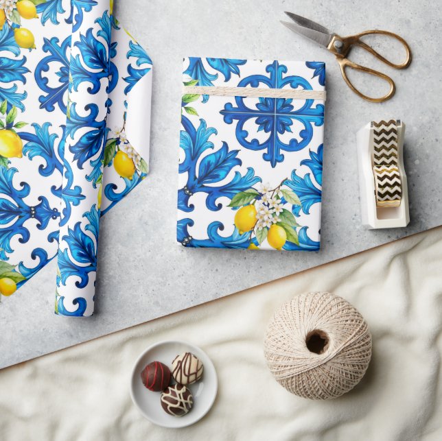 sicilianska,sommar,citron,mosaik,blå presentpapper (Hantverk)