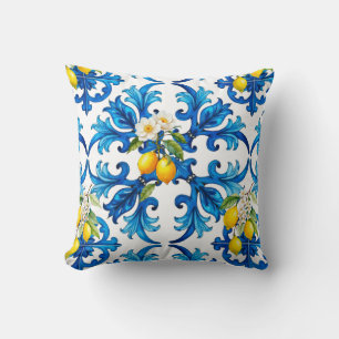 sicilianska,sommar,citron,mosaik,blå,scarf, kudde