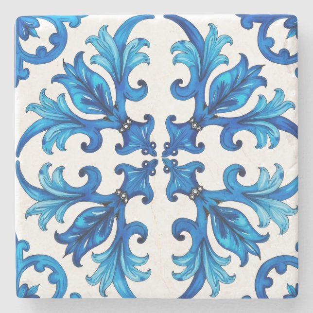 sicilianska,sommar,citron,mosaik,blå, stenunderlägg (Framsidan)