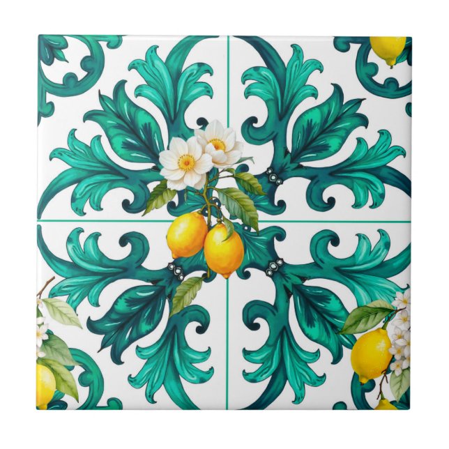 sicilianska,sommar,citron,mosaik,grönt kakelplatta (Framsidan)